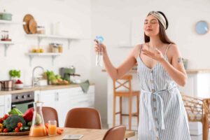 donna spruzza profumo in casa